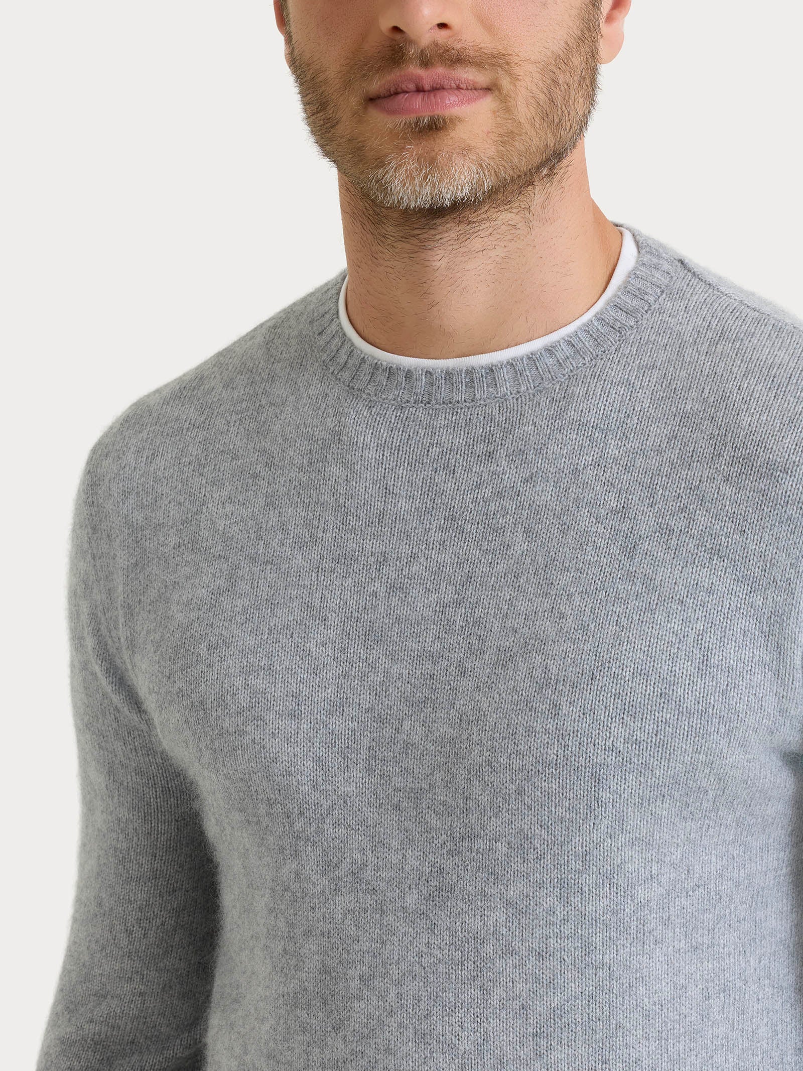 Pull girocollo in Natural Soft - Ghiaia Mel. - Image 3