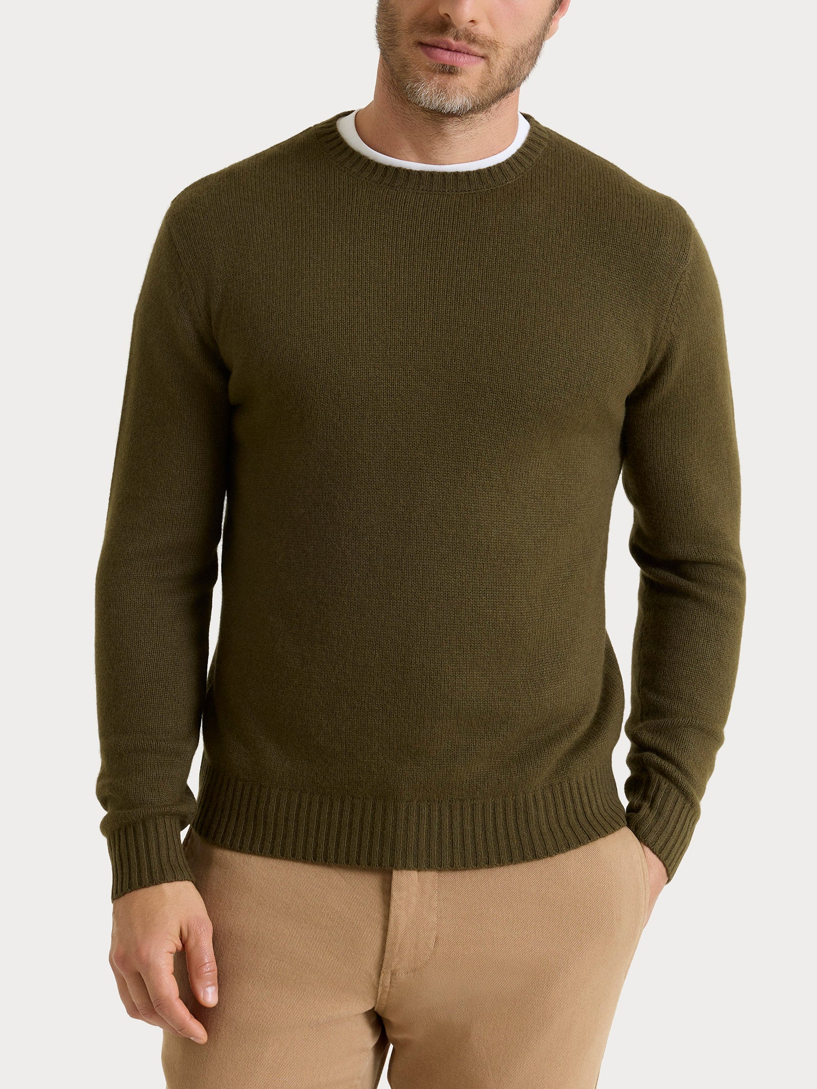 Pull girocollo in Natural Soft - Dark Olive