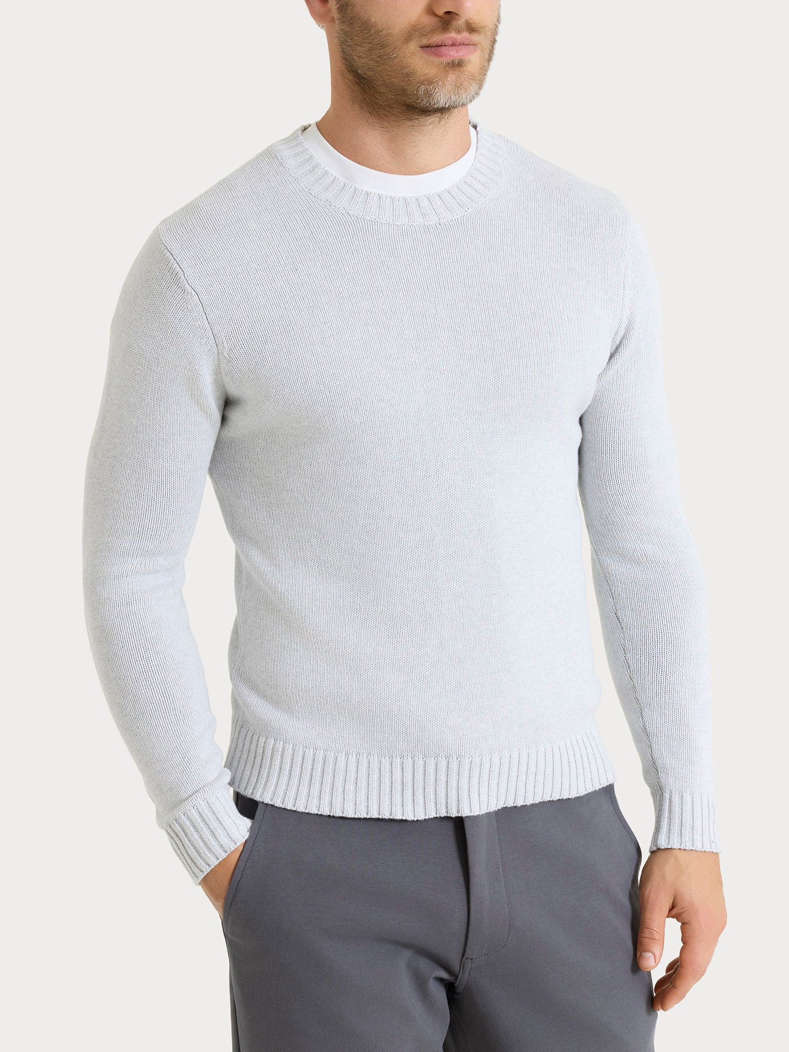 Pull girocollo in Winter Cotton - Dawn Blue Mel.