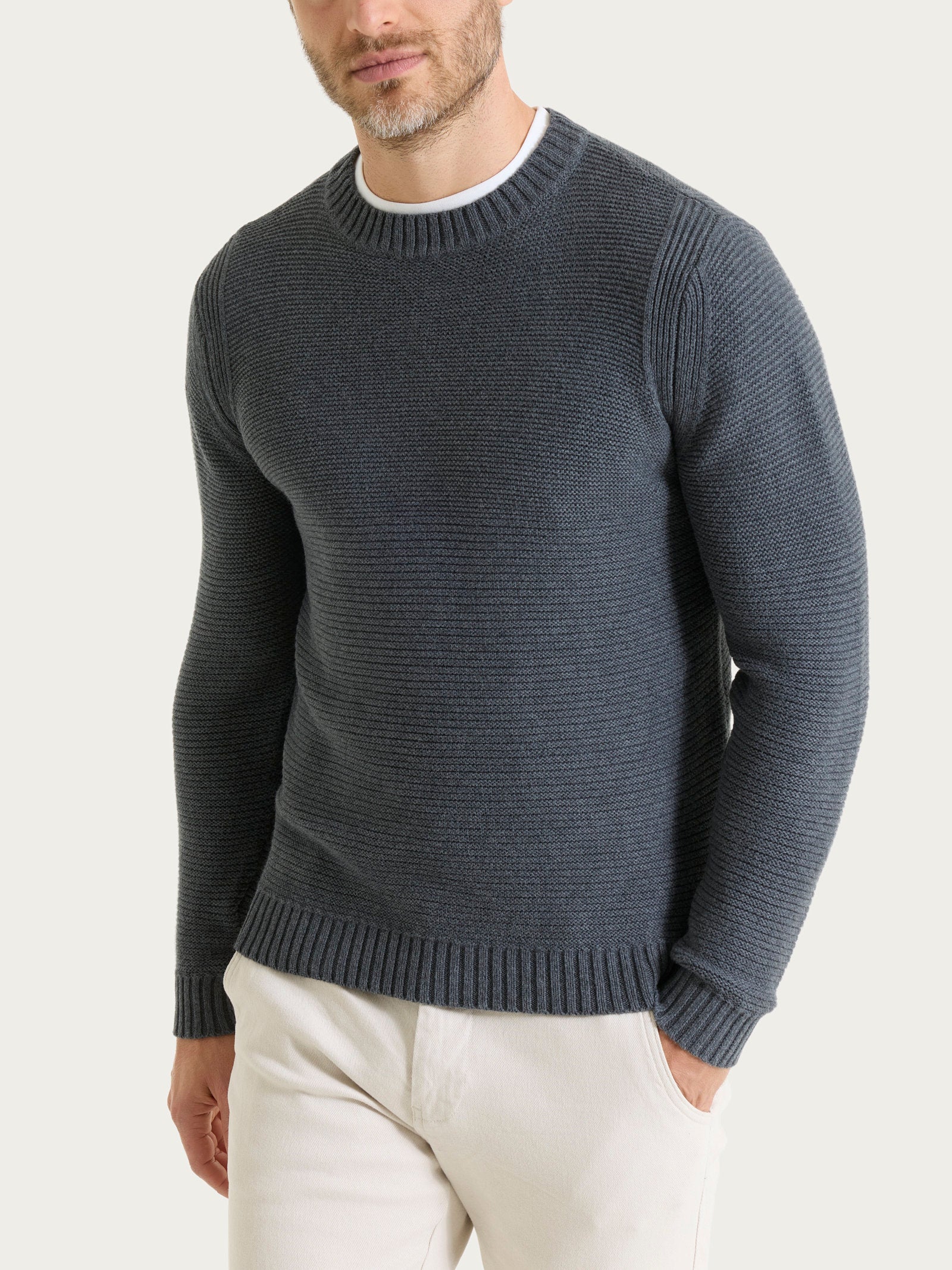Pull girocollo leggero in Winter Cotton - Ardesia Mel.
