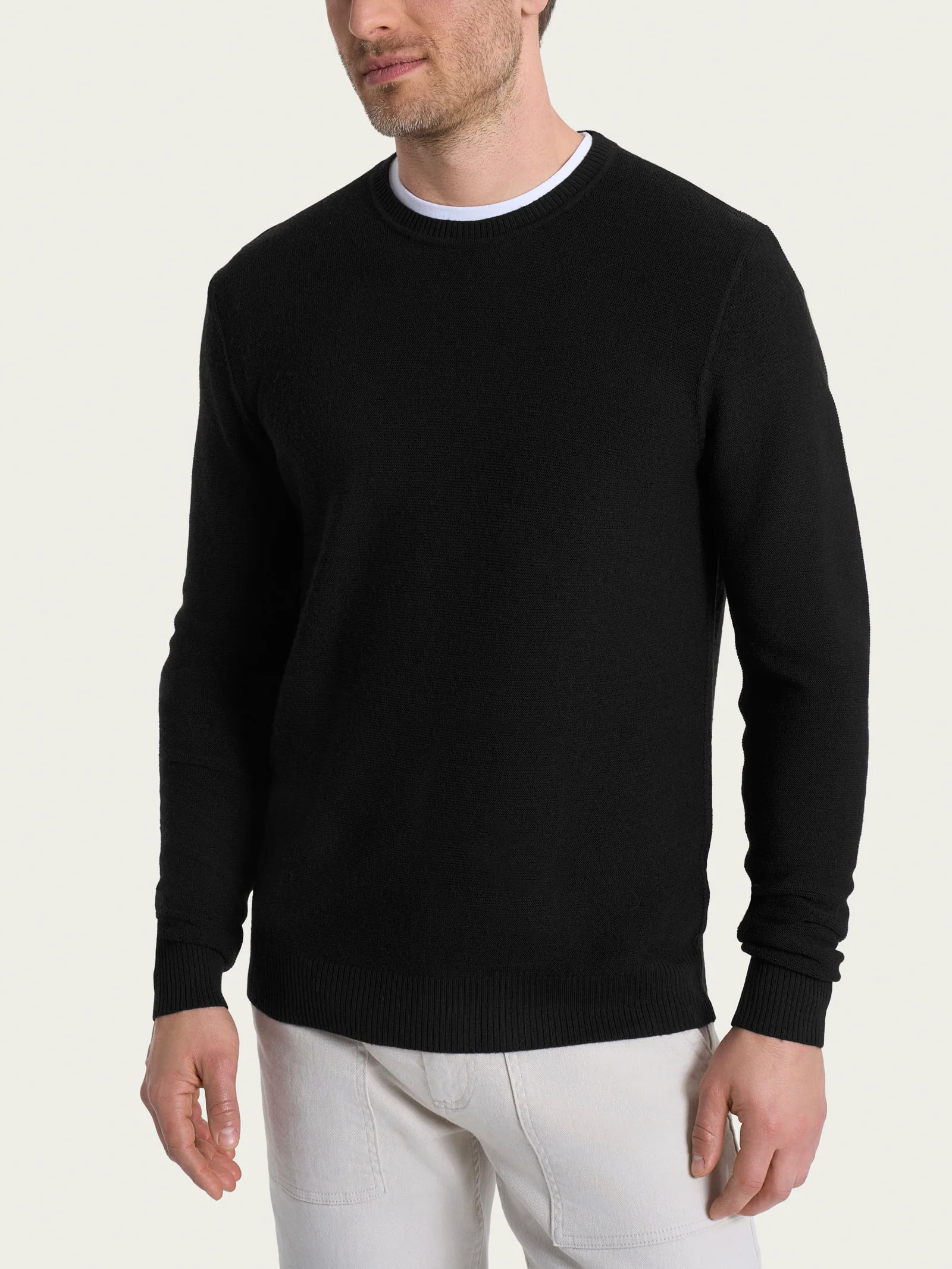 Pull girocollo Punto Links in Merino Soft - Nero