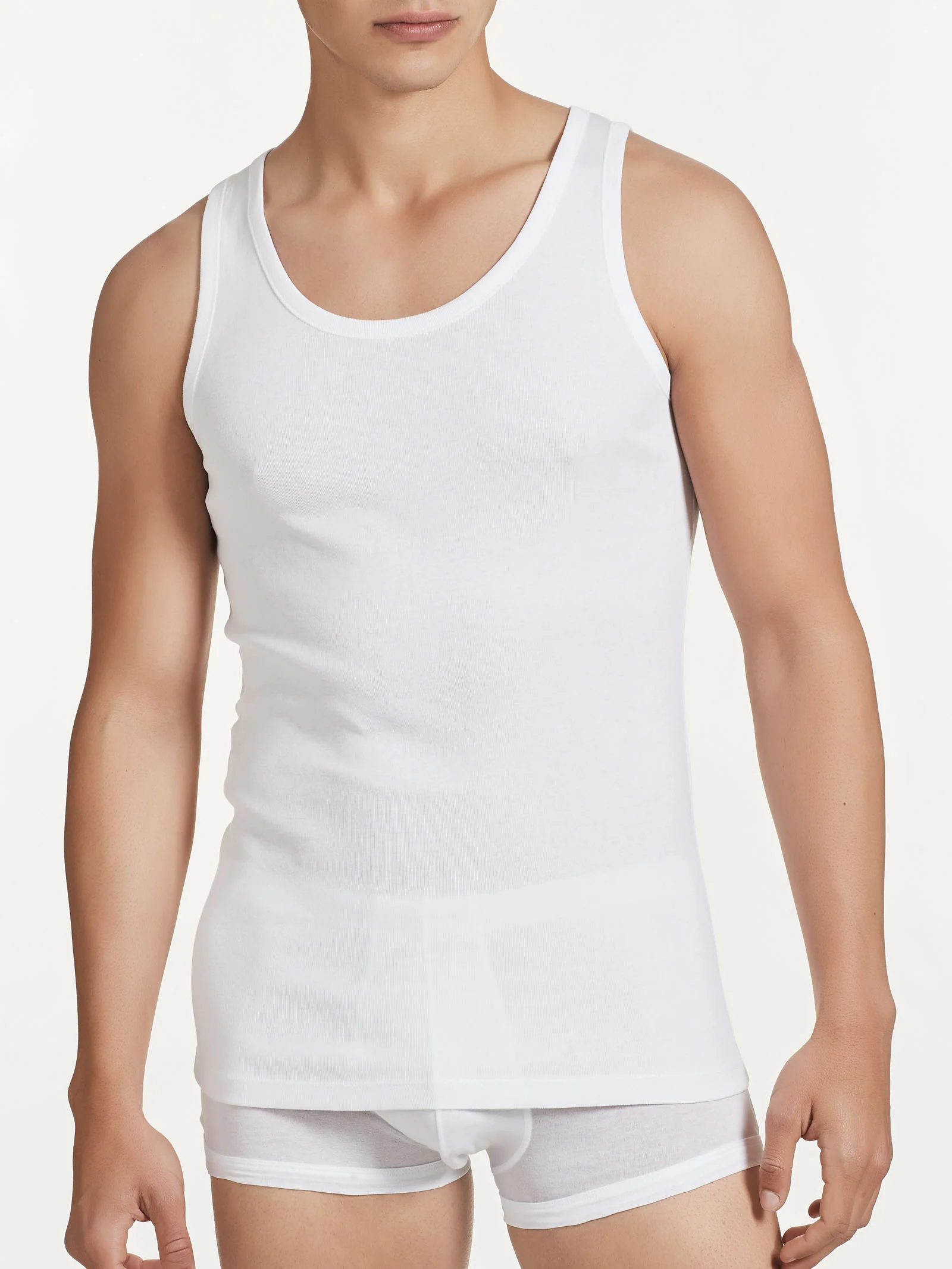 Rib - Canottiera spalla larga in maglia unita di cotone - White - Image 2