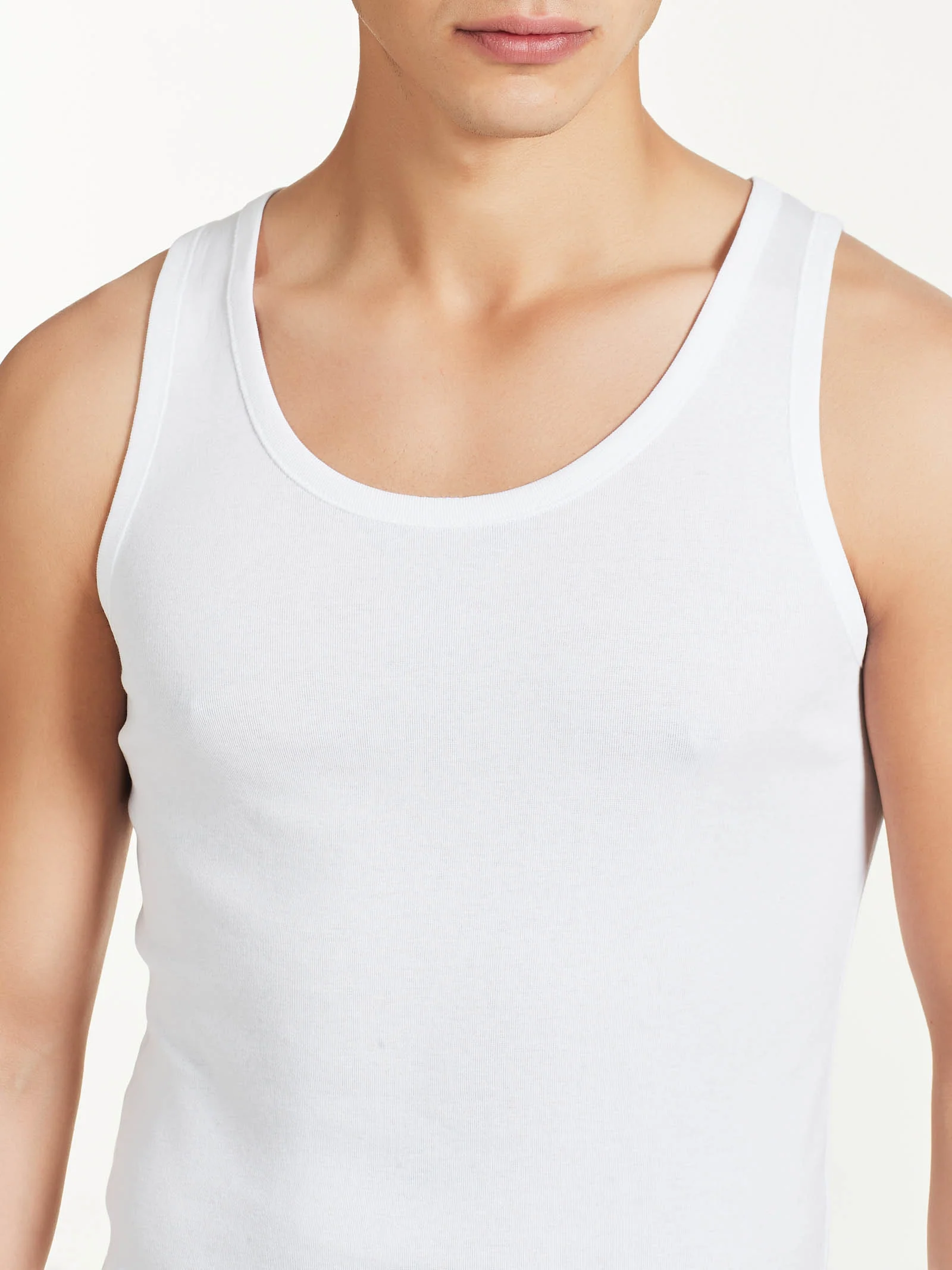 Rib - Canottiera spalla larga in maglia unita di cotone - White - Image 4