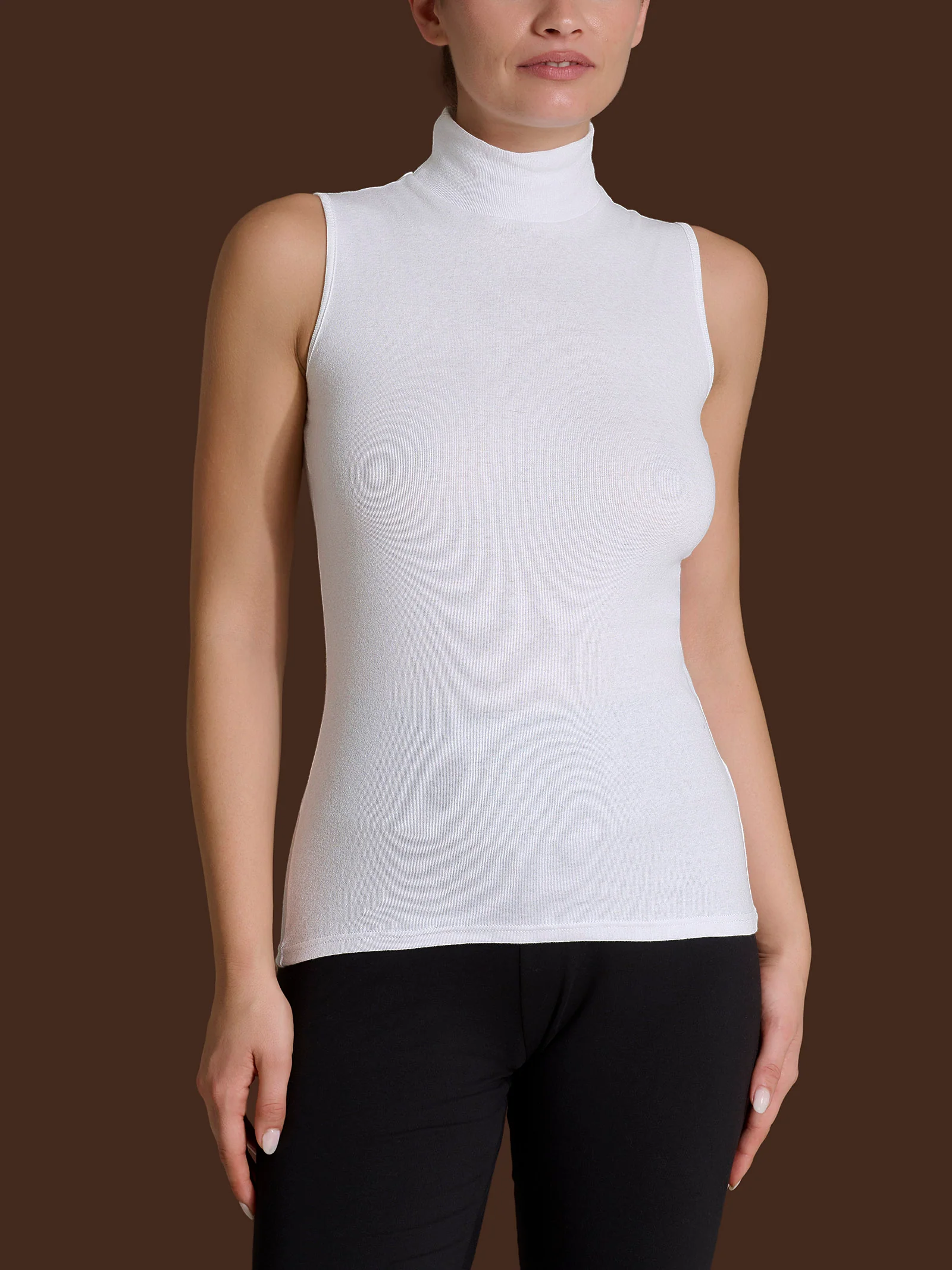 Smanicato a collo alto in Thermo Cotton - Bianco