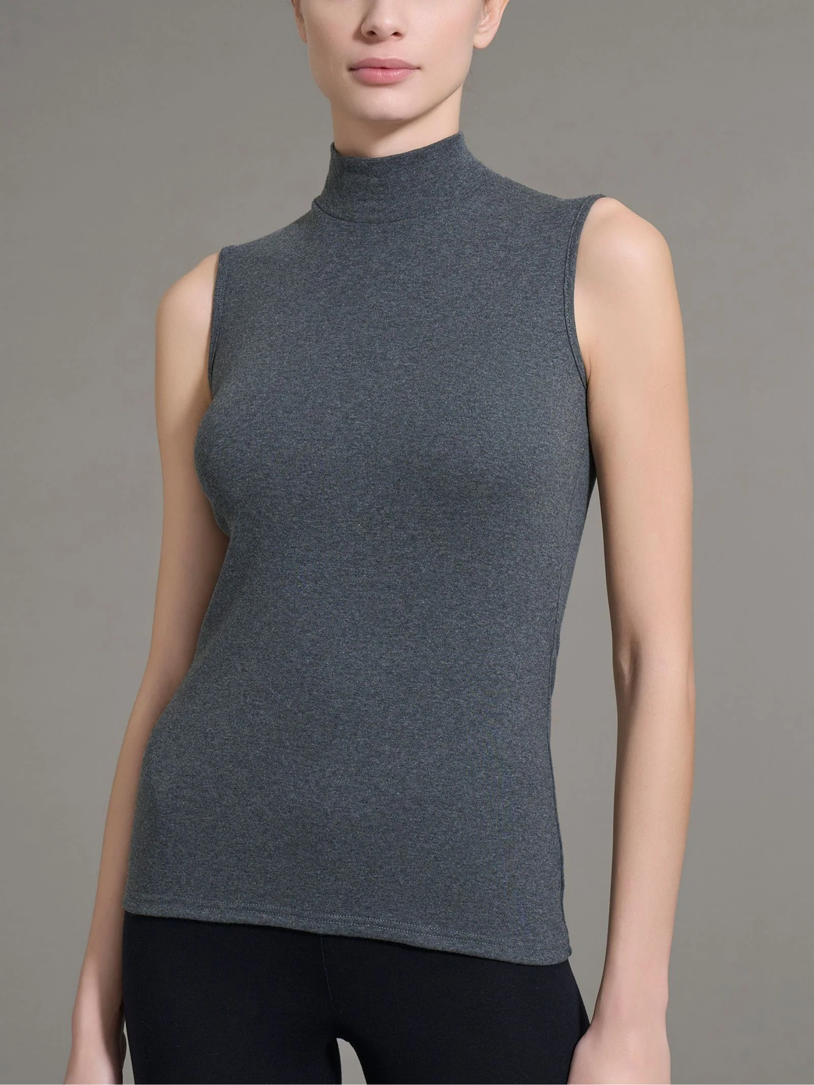 Smanicato a collo alto in Thermo Cotton - Piombo Mel.