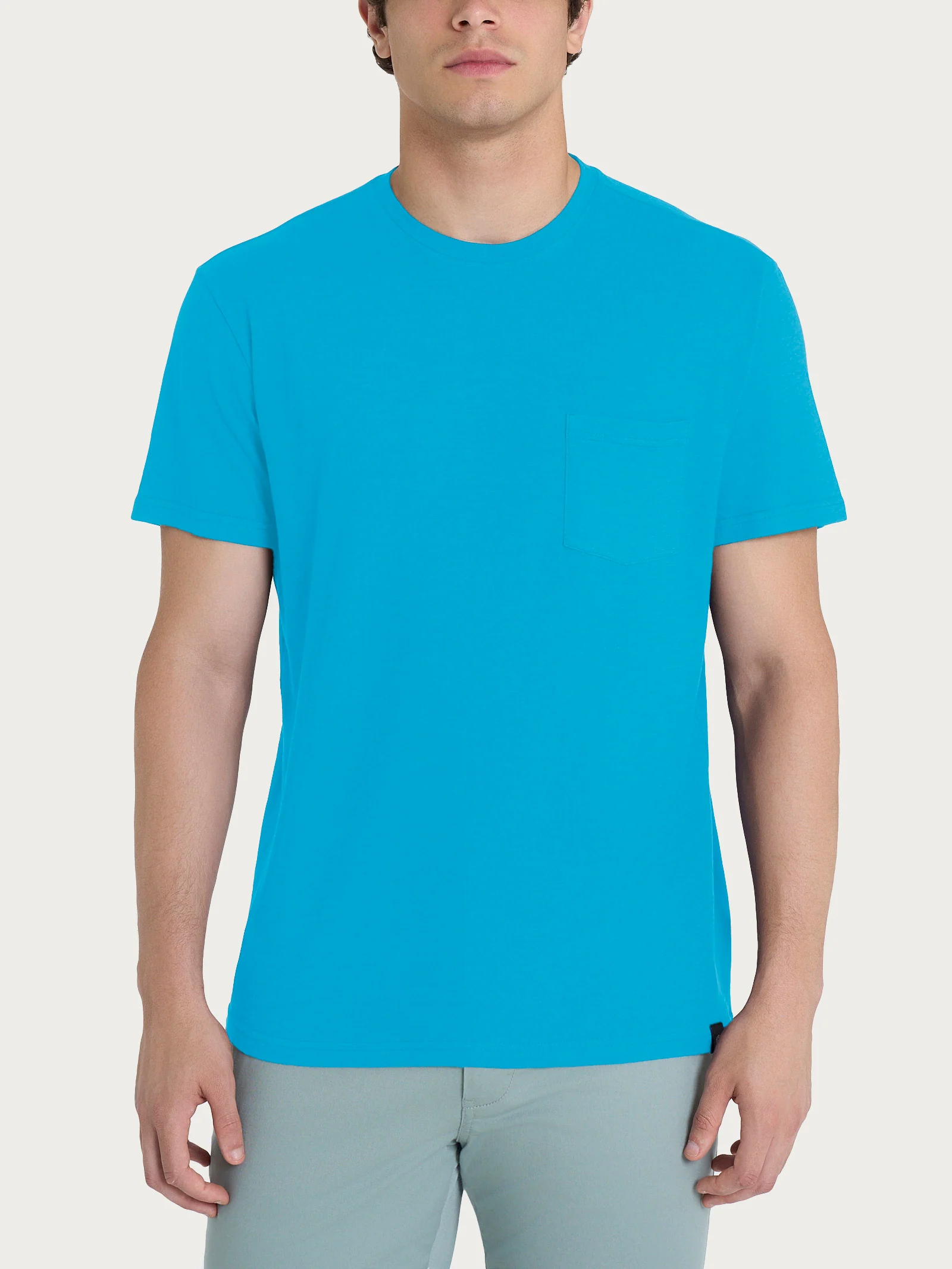 T-shirt girocollo con taschino in slub jersey di cotone - Aquarius