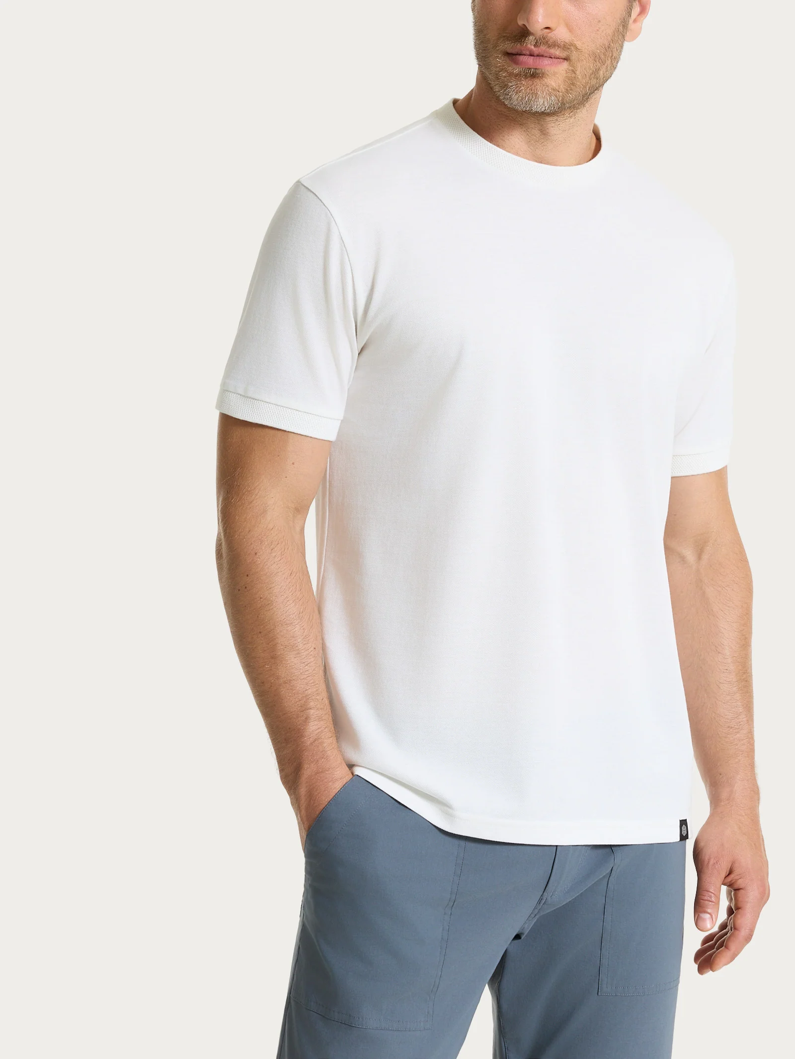 T-shirt girocollo in Cotone Piquet Double Mercerized - Bianco