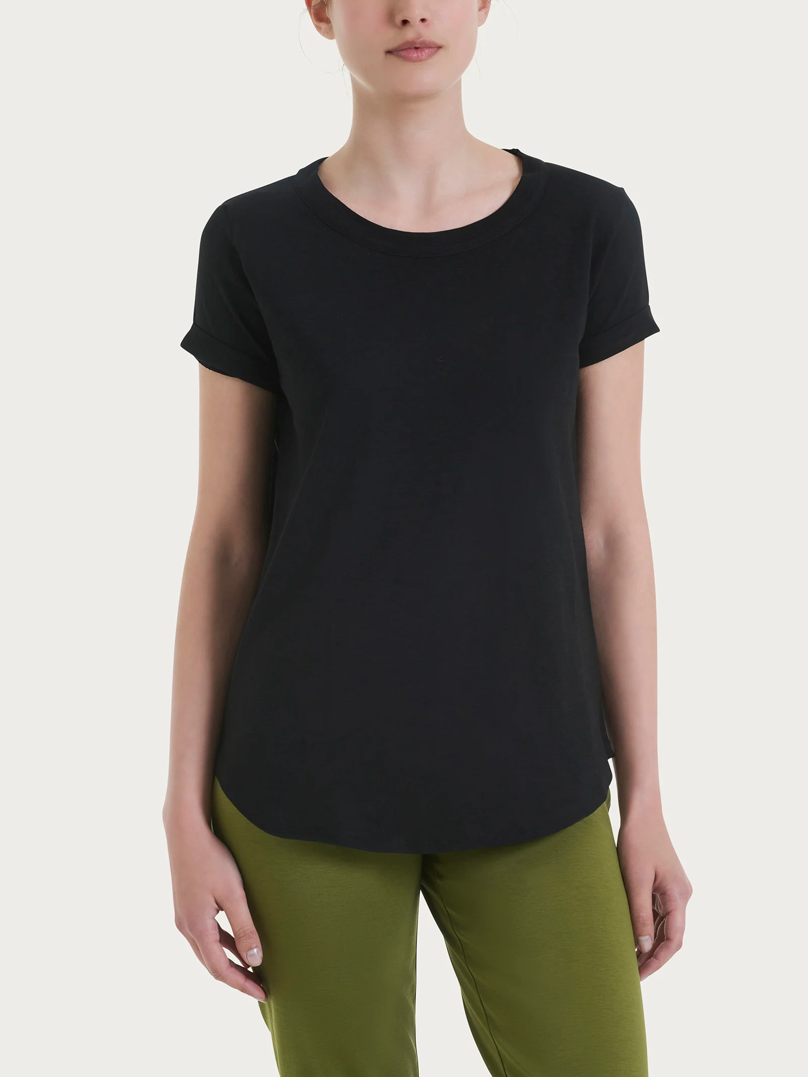T-shirt girocollo in slub jersey di cotone - Nero