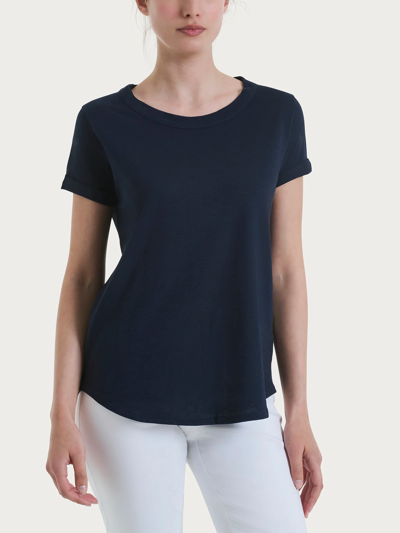 T-shirt girocollo in slub jersey di cotone - Bleu