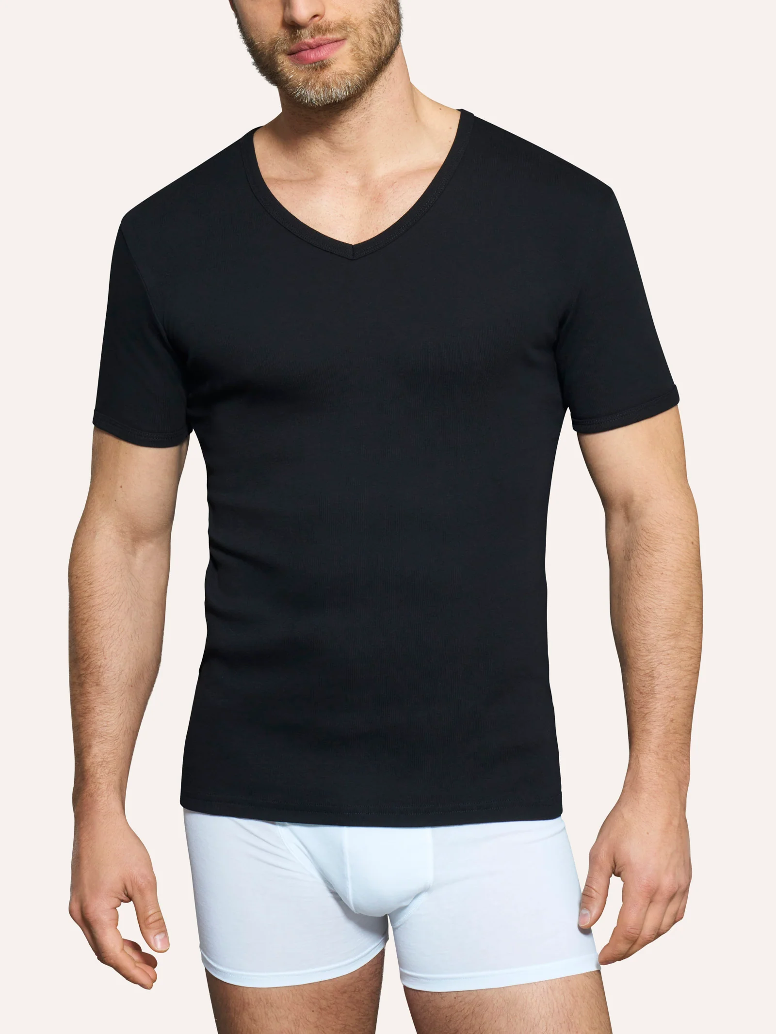 Thermo Cotton - Maglietta scollo V a manica corta in caldo cotone - Bianco - Image 2