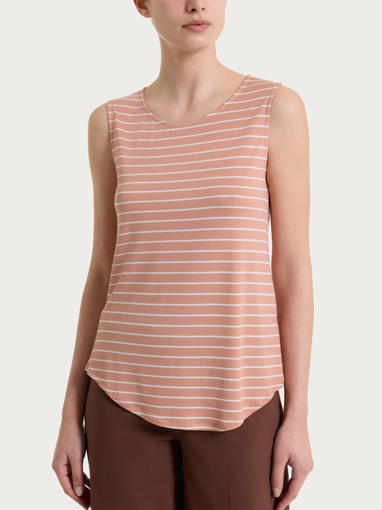 Top a righe con spalla larga in Summer Light Piquet - Fant. Cork - Image 2
