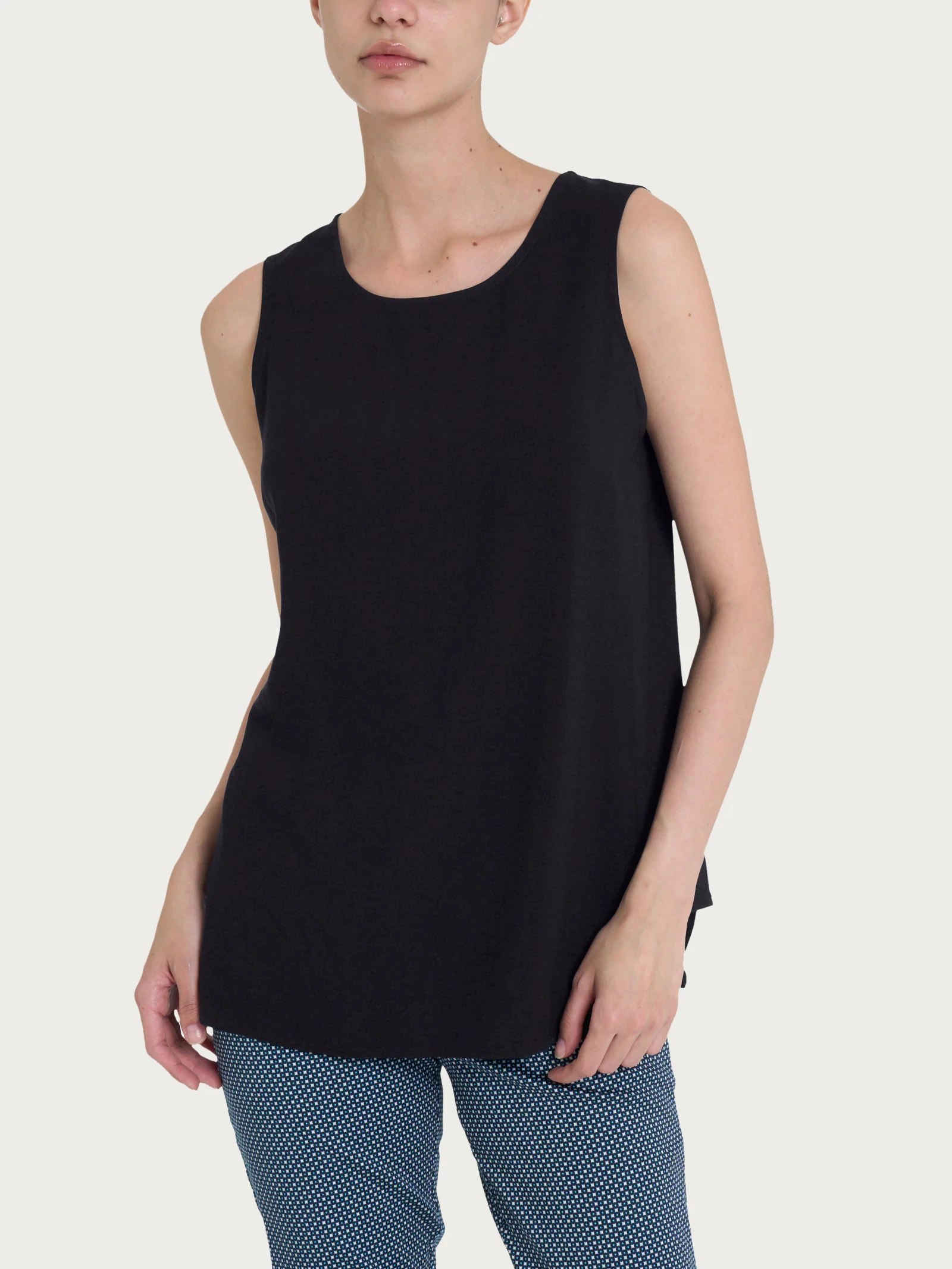 Top a spalla larga con inserto laterale in Misto Viscosa - Nero