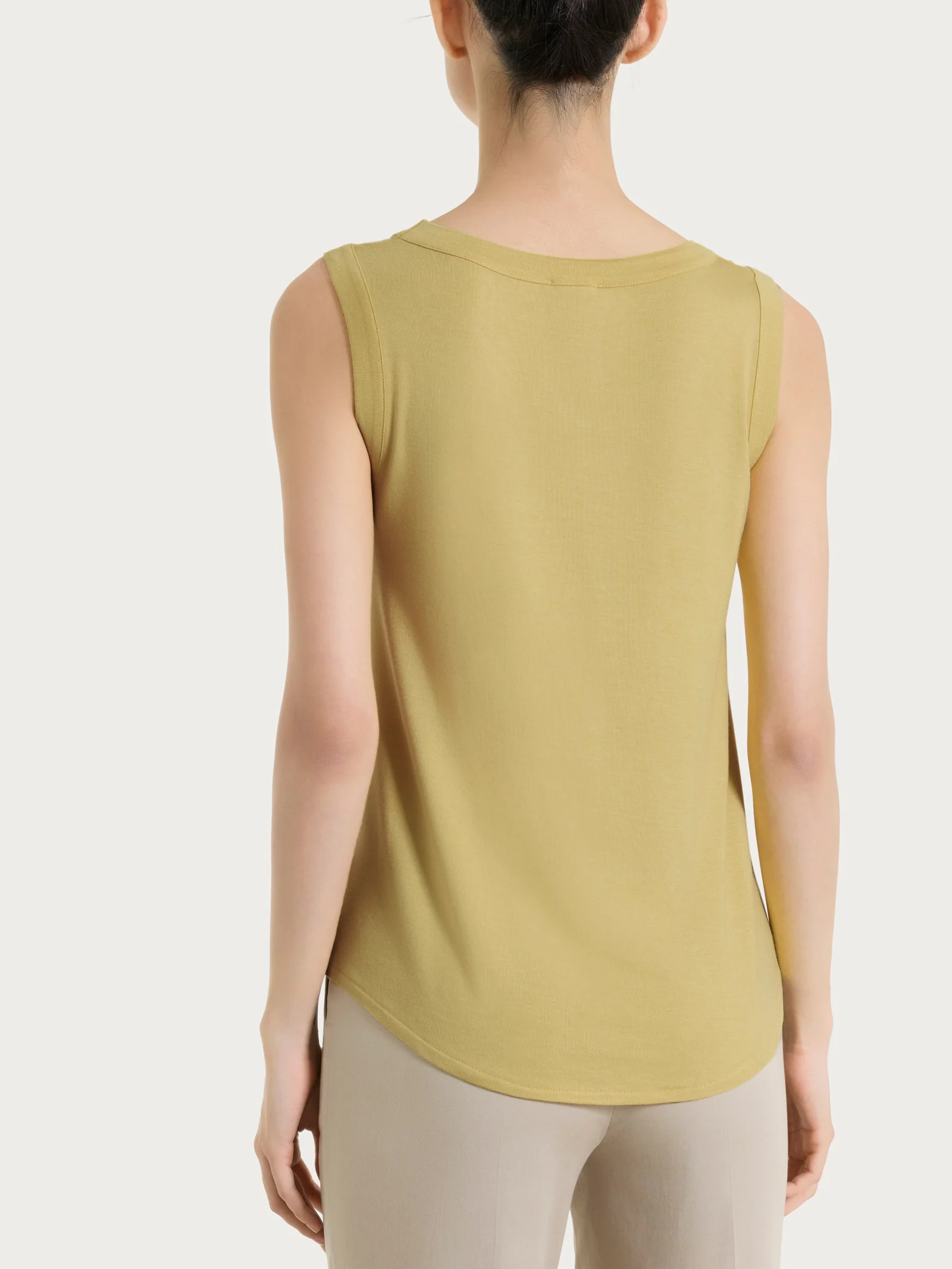 Top a spalla larga in Viscosa Summer - Khaki - Image 2