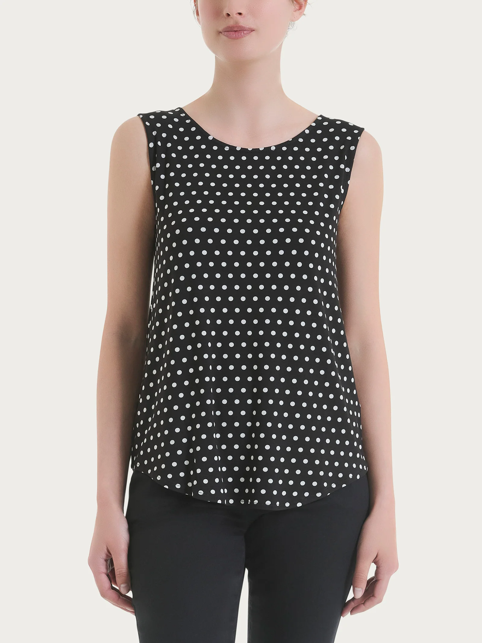 Top smanicato con dots in Viscosa Summer - Fant.Nero
