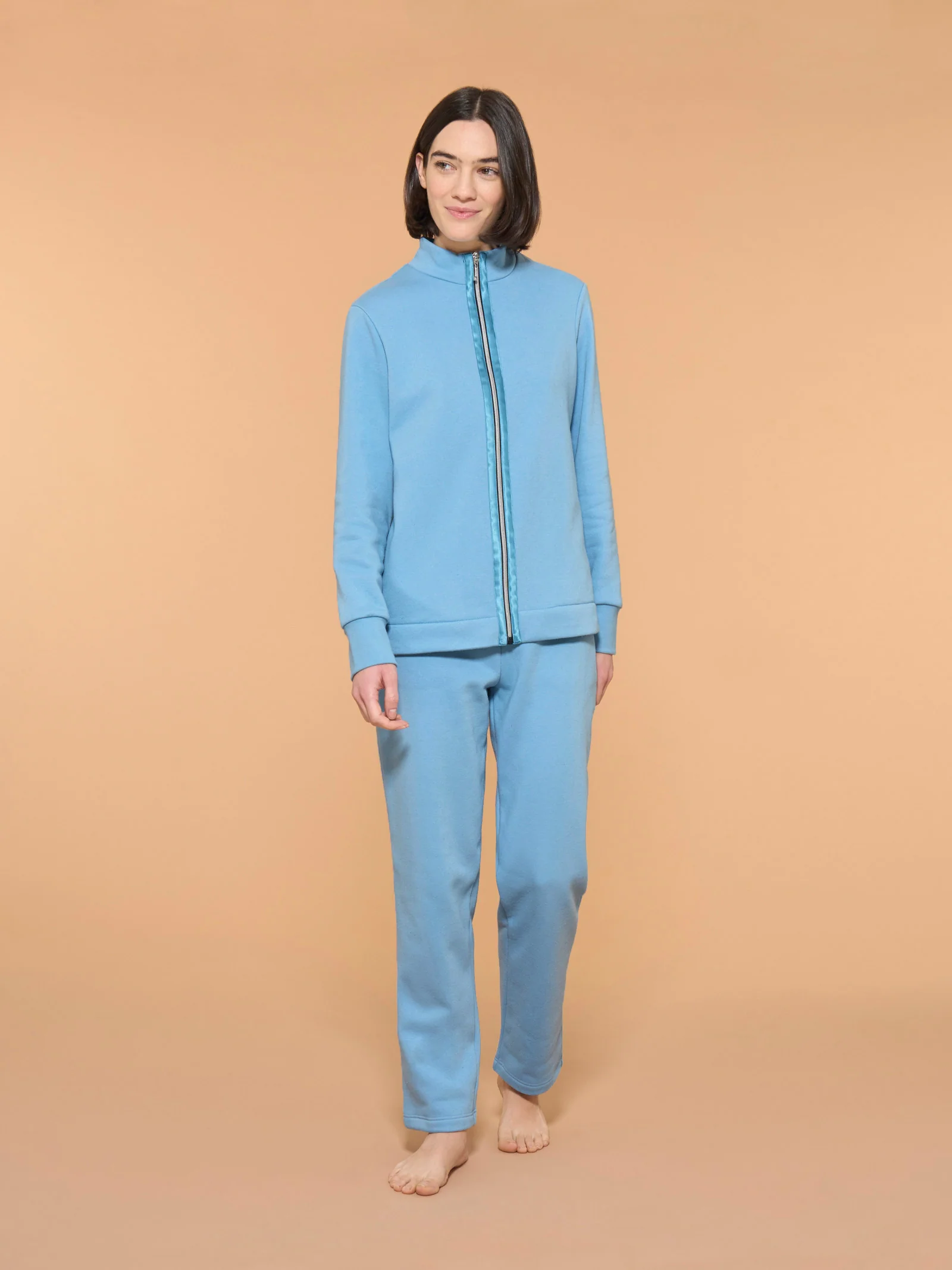 Tuta felpata con collo alto in morbido misto cotone - Dusk Blue