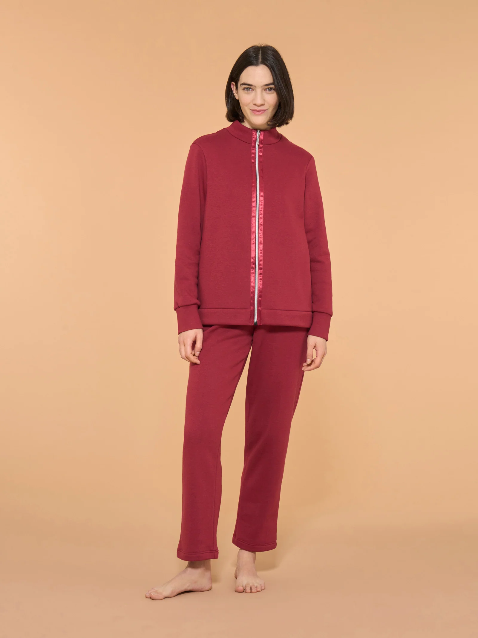 Tuta felpata con collo alto in morbido misto cotone - Tibetan Red