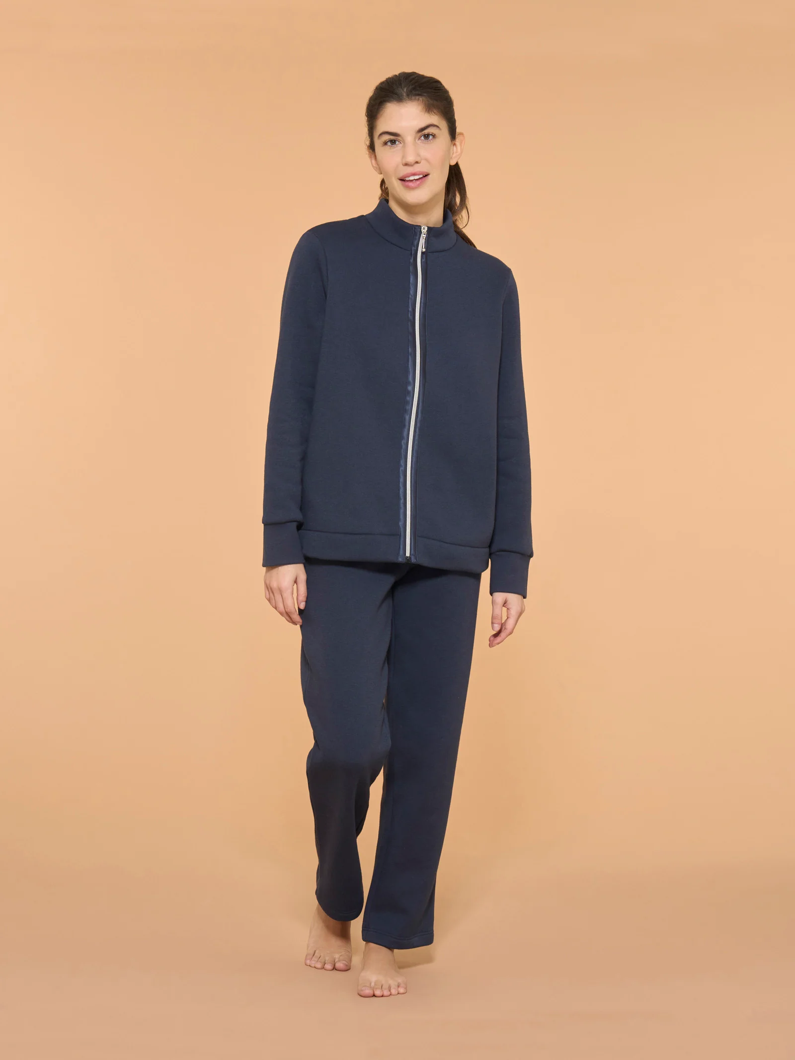 Tuta felpata con collo alto in morbido misto cotone - Navy Blazer