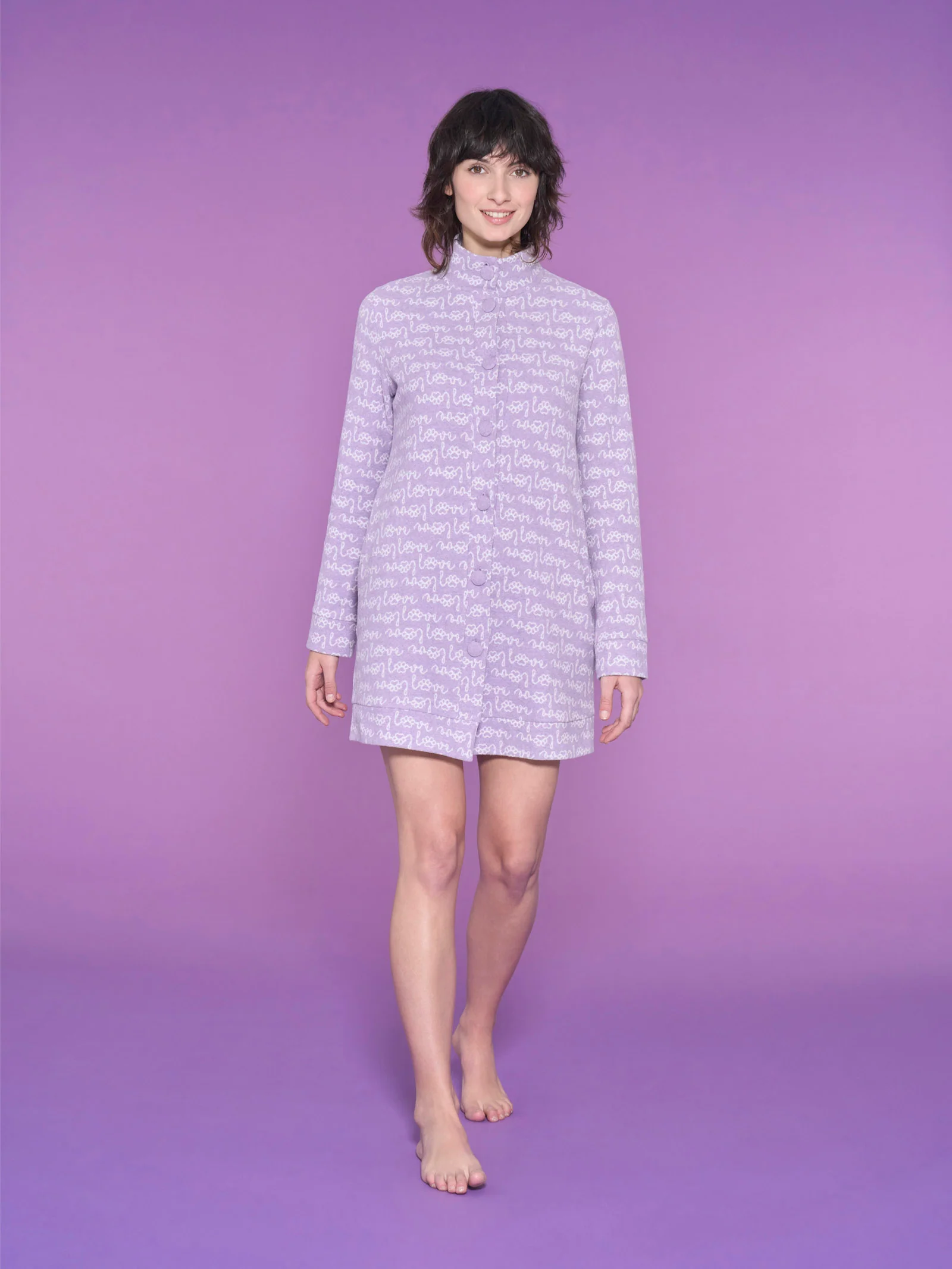 Vestaglia aperta con collo alto in Cotton Eco Pile - Fant.Lilla