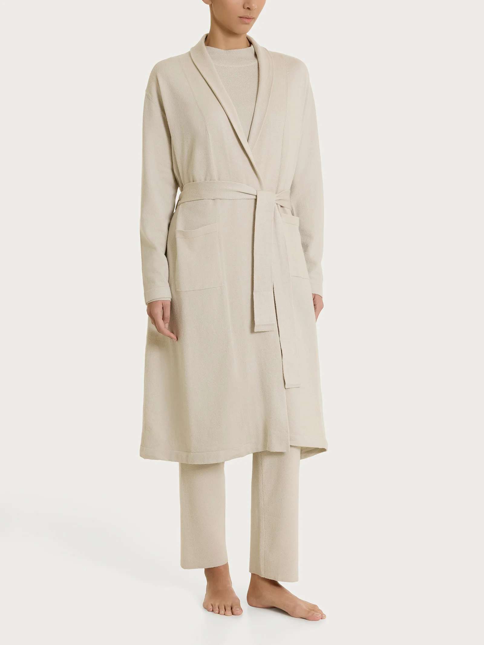 Vestaglia con cintura in Super Soft - Champignon