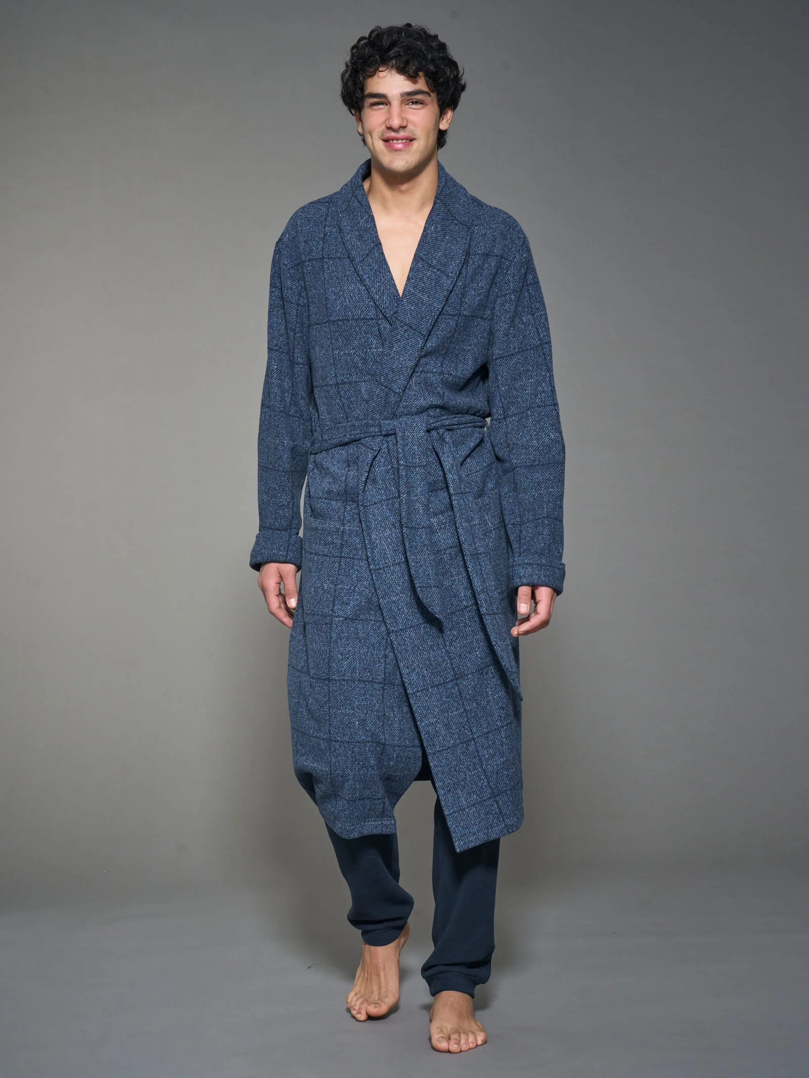 Vestaglia lunga con cintura in Cotton Eco Pile - Fant.Denim