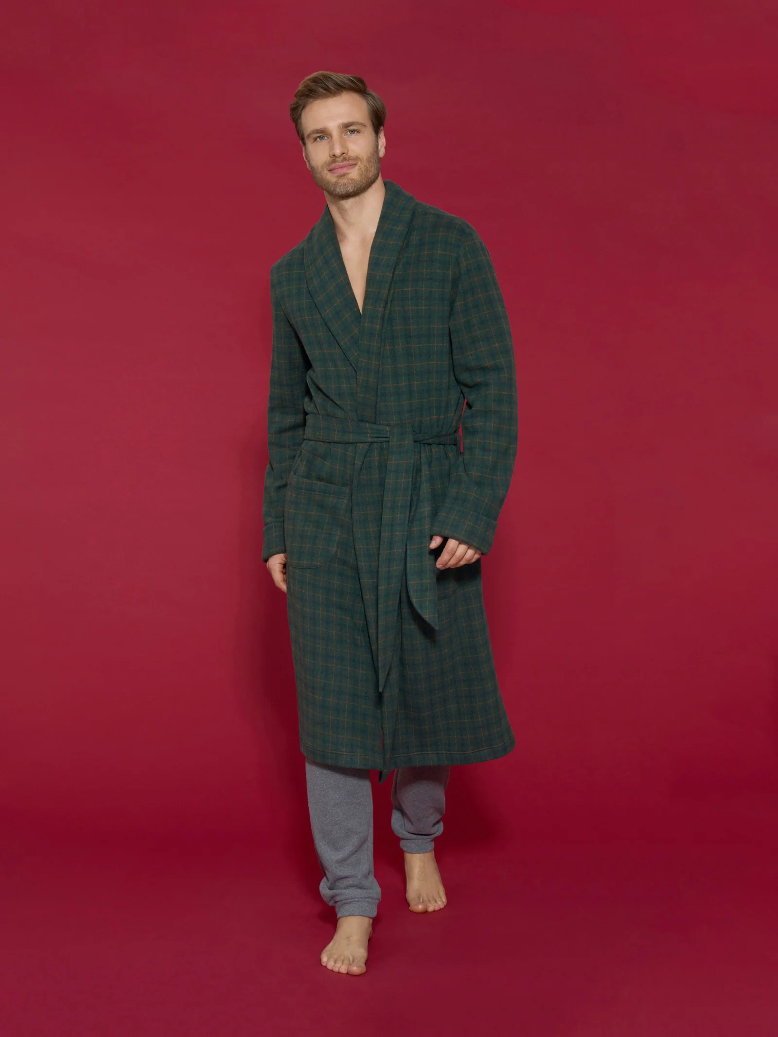 Vestaglia lunga da camera in Cotton Eco Pile - Fant.Smeraldo