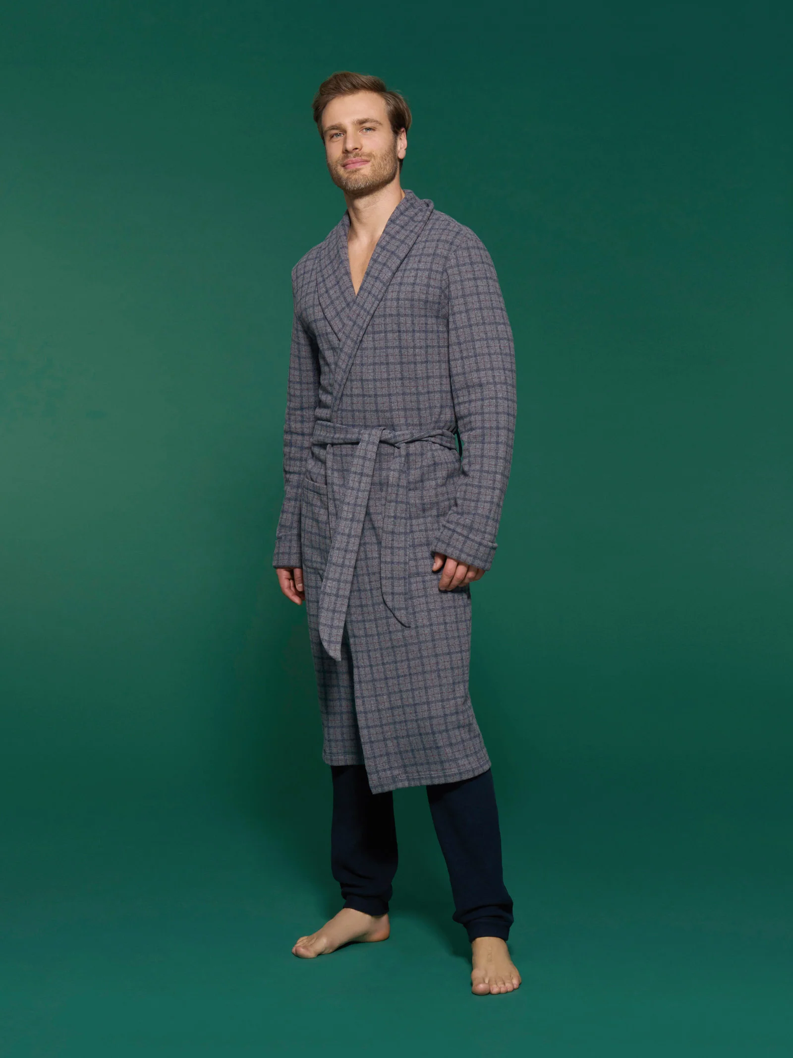 Vestaglia lunga da camera in Cotton Eco Pile - Fant.Grigio Mel.