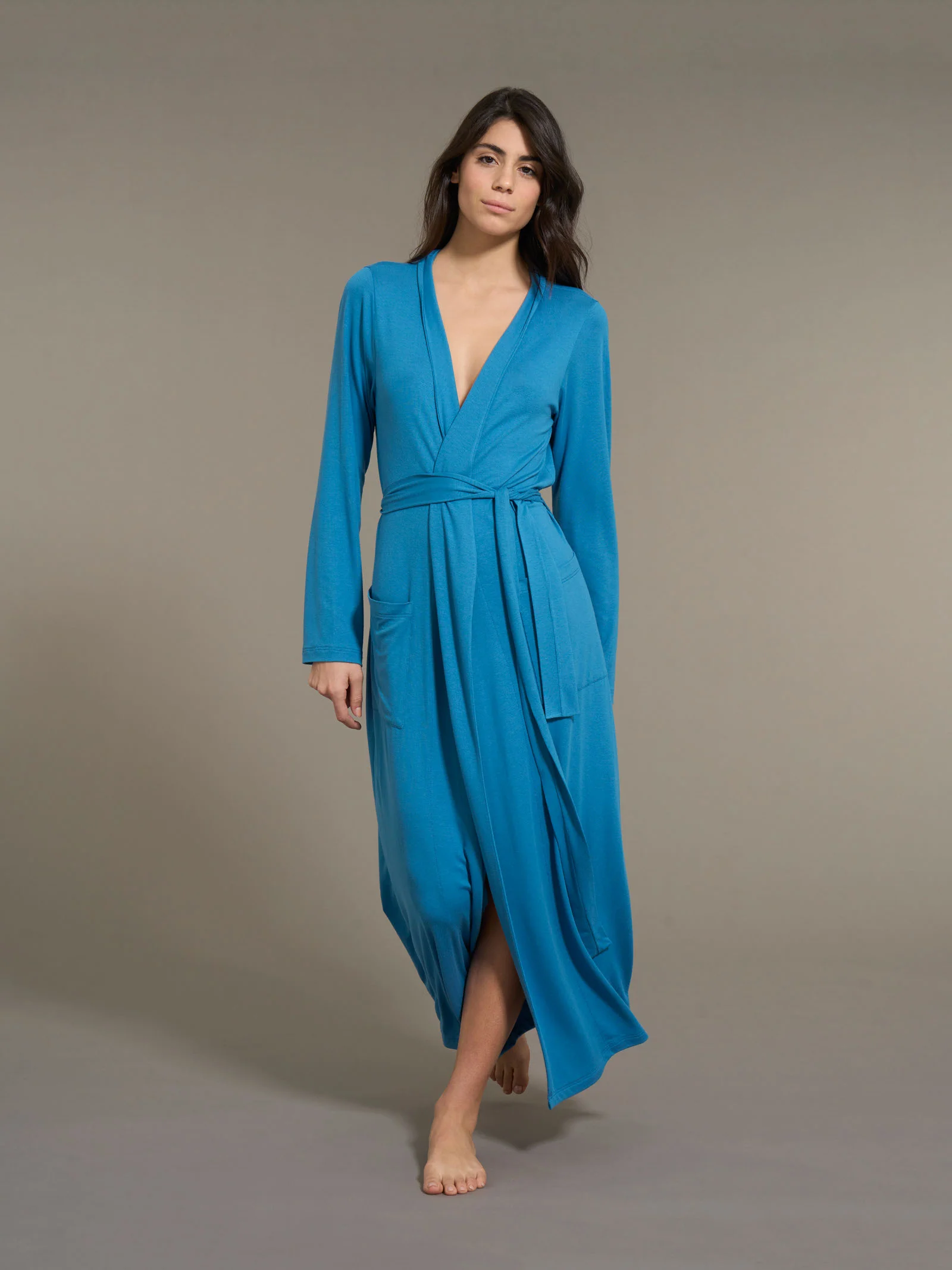 Vestaglia lunga in interlock micromodal - Vallarta Blue