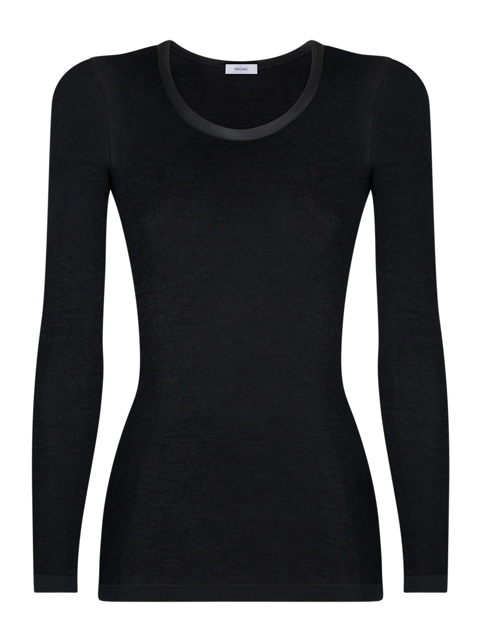 Wonderwool - Maglietta manica lunga in lana ultrafine con profili in raso	 - Nero